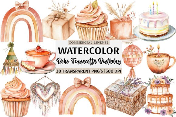 Download Boho Terracotta Birthday Clipart - Birthday Collection