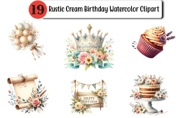Download Rustic Cream Birthday Watercolor Clipart - Birthday Collection