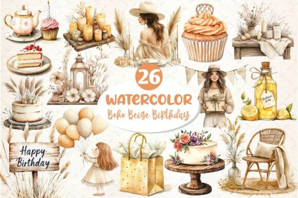 Download Boho Beige Birthday Clipart - Birthday Collection