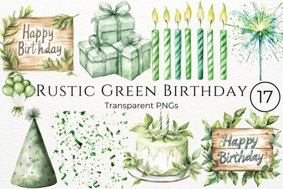Download Rustic Green Birthday Watercolor Clipart - Birthday Collection