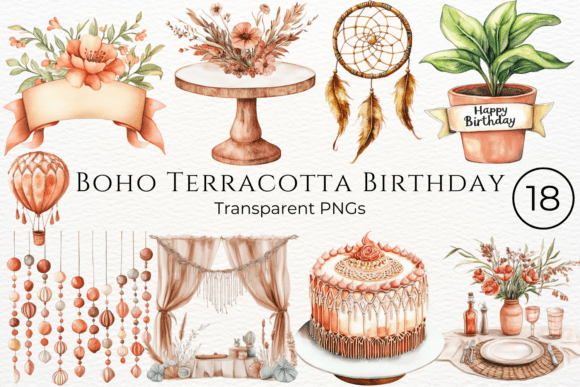 Download Boho Terracotta Birthday Cliparts - Birthday Collection