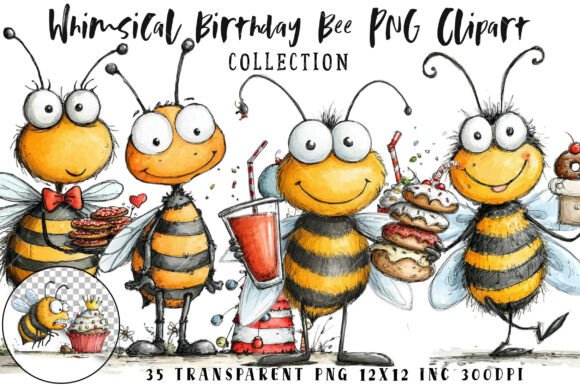 Download Whimsical Birthday Bee PNG Clipart - Birthday Collection
