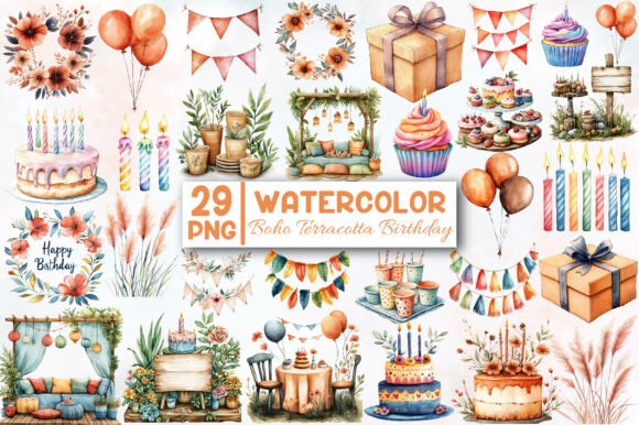 Download Boho Terracotta Birthday Clipart Bundle - Birthday Collection